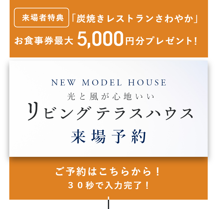 モデルハウス 「光と風が心地いいリビングテラスハウス」来場予約 ご予約はこちらから！30秒で入力完了！