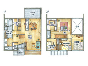 40坪/二階建て/収納充実 間取り図