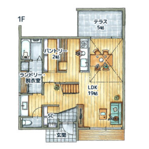 40坪/二階建て/収納充実 間取り図