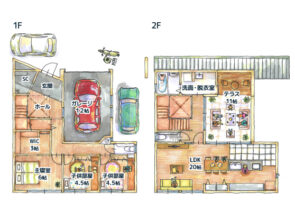 40坪/二階建て/ガレージ 間取り図