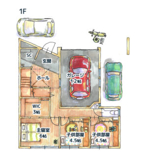 40坪/二階建て/ガレージ 間取り図