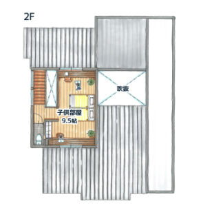 38坪/二階建て/中庭 間取り図