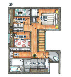 29坪/二階建て/家事楽 間取り図