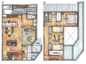 30坪/二階建て/テラス 間取り図