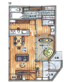 30坪/二階建て/テラス 間取り図