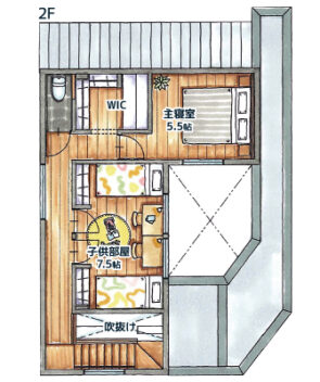 30坪/二階建て/テラス 間取り図